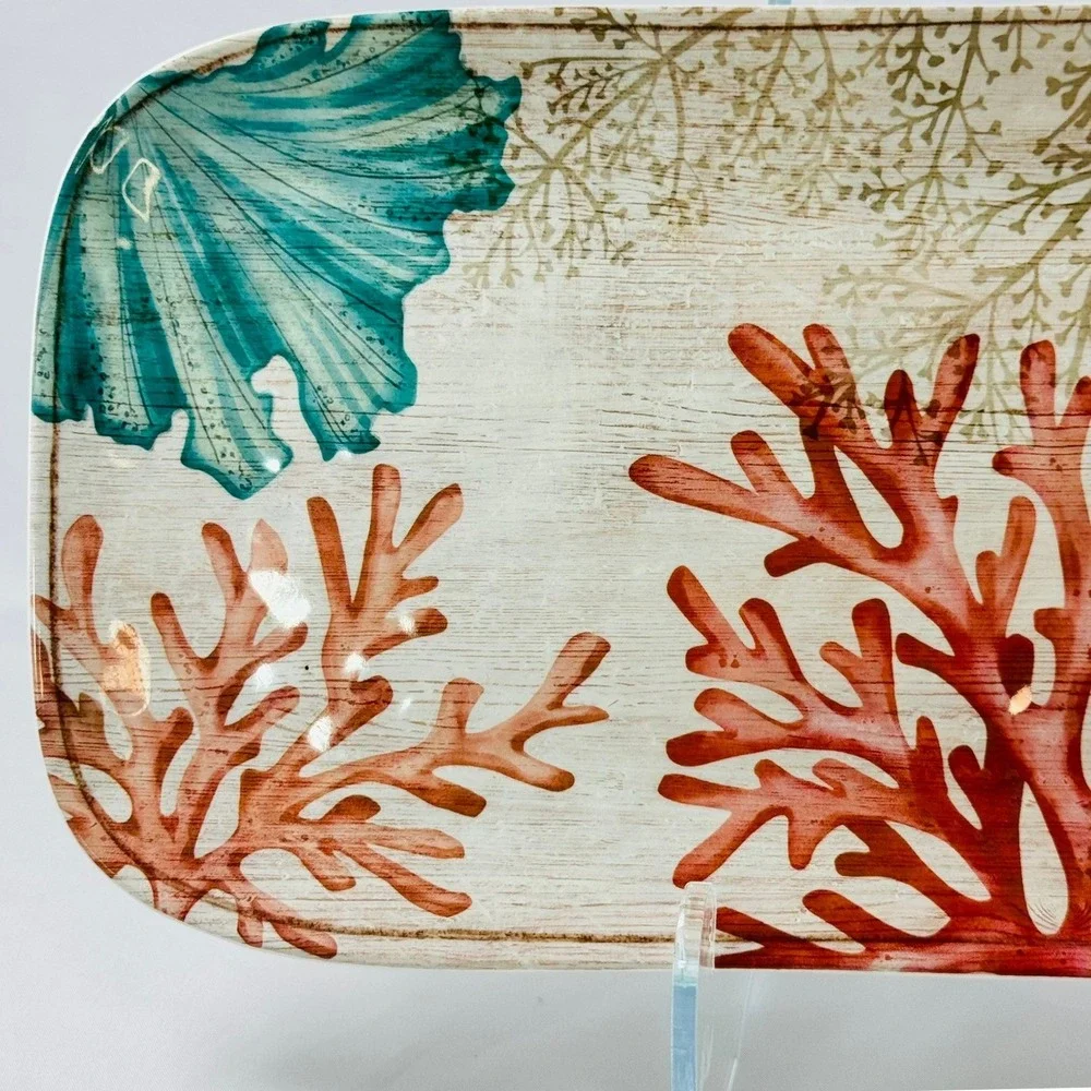 Cynthia Rowley Melamine Serving Tray Rectangular Coral Reef Coastal Platter NICE
